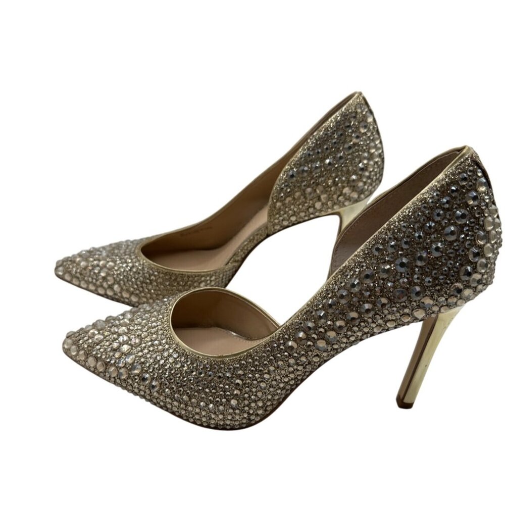 Gianni Bini Size 7 Stylist Classic Gold Rhinestone Studded Stiletto Heels - Picture 3 of 12